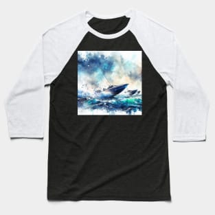 Artistic illustration of speed boats racing off the coast Baseball T-Shirt